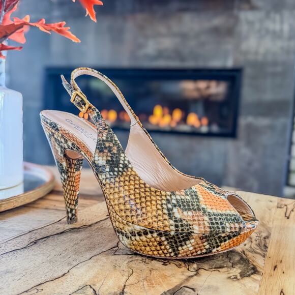 Gastone Lucioli Shoes - Gastone Lucioli, Made in Italy, Snakeskin Slingback Platform Heel, Women’s 9.5